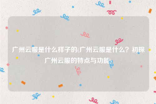 广州云服是什么样子的(广州云服是什么？初探广州云服的特点与功能)