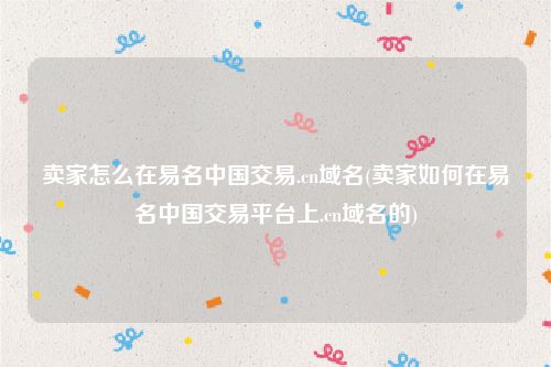 卖家怎么在易名中国交易.cn域名(卖家如何在易名中国交易平台上.cn域名的)